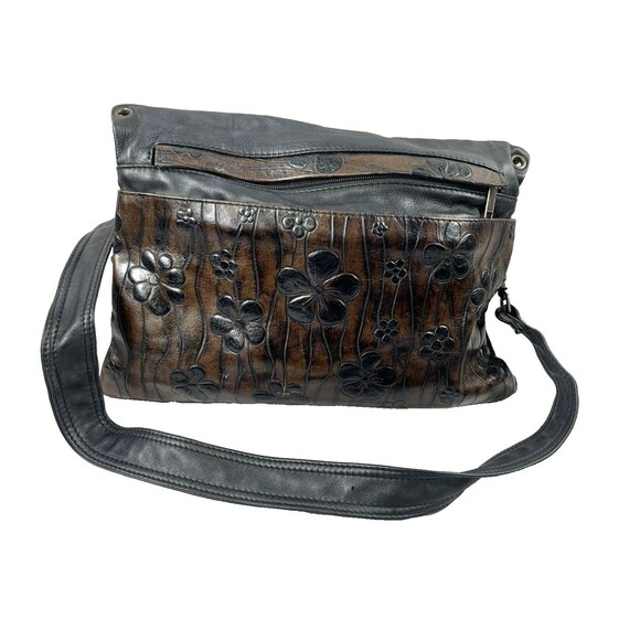 Atelier V Cuir Cross Body Purse Daisy Embossed Leather Burgundy Brown Western - Picture 1 of 15